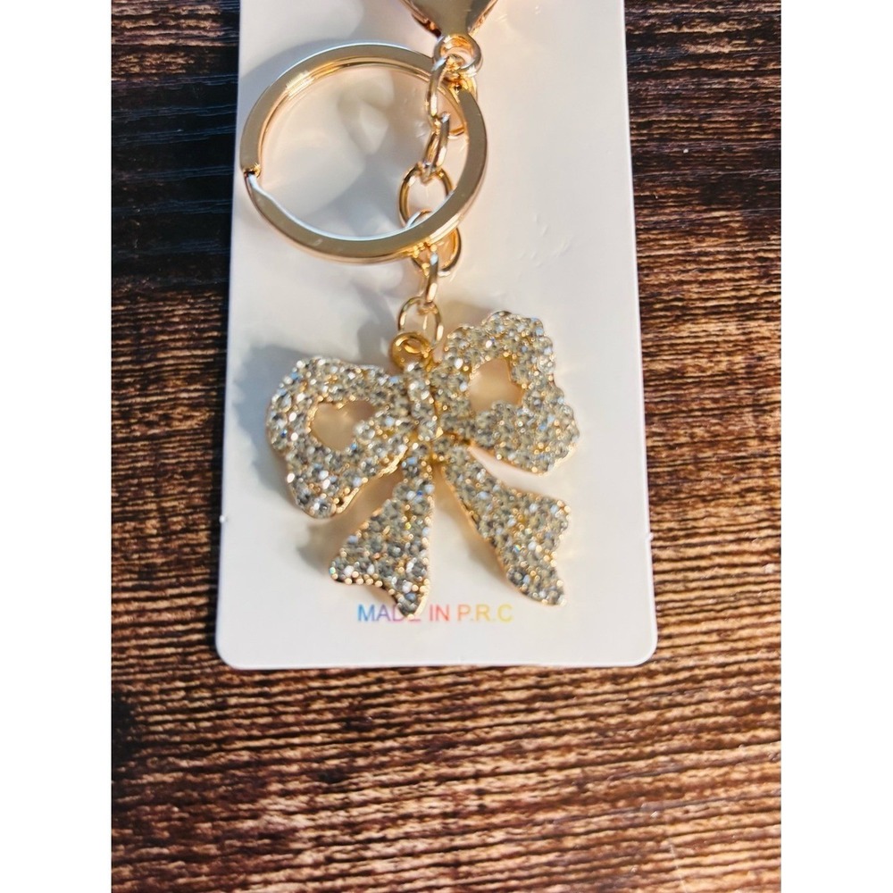 Pastel Collection Gold Tone Rhinestone Bow Keychain Bag Charm Crystal Accessory